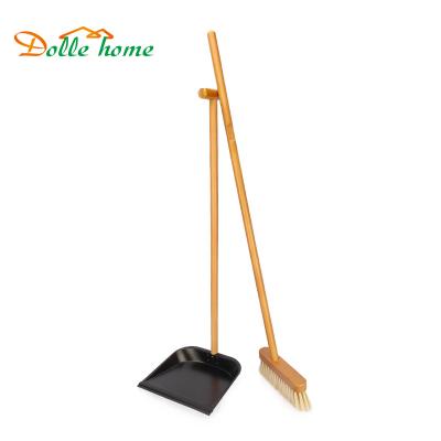 China Wholesale Household Beech Market Floor Sweeping Floor Broom and Dustpan Daily Cleaning Indoor Cleaning Set Eco-friendly Wooden for sale