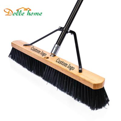 China Home Factory Customized Large Sweeping Broom Bristle Garden Industrial Wooden Floor Hard Stick Outdoor Push Broom for sale