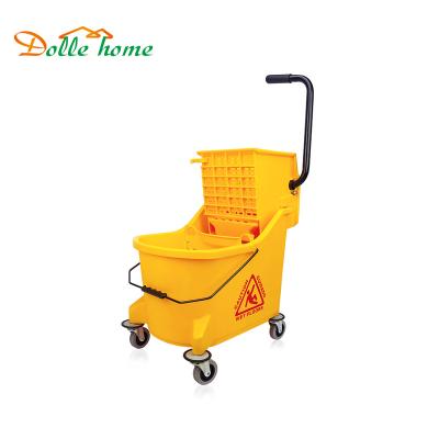 China Factory 33L Heavy And Durable Plastic Strong Broom Bucket With Industrial Wheel And Wringer Broom Bucket for sale