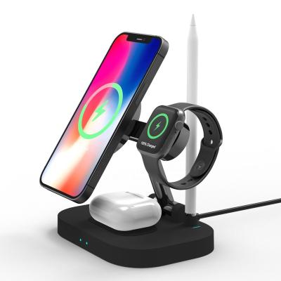 China Qi Magnetic Foldable 4 in 1 Wireless Charger Stand Charging Station Dock for iPhone 13 12 & Apple Watch & Pencil & AirPods for sale