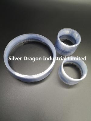 China Clear PVC Shrink Preformed seals with blue tint , 412mm LF X 35+10mm X 0.05mm for sale