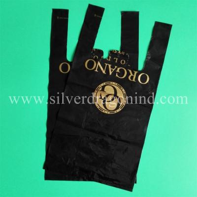 China Heavy duty S/M/L/XL size black HDPE T-sacks/ T-shirt bags/Grocery bags,custom logo for sale