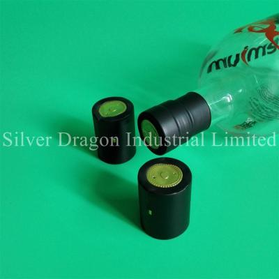 China Matt black PVC shrink capsules, with tear strip, for Vodka, size 34 x 55mm for sale