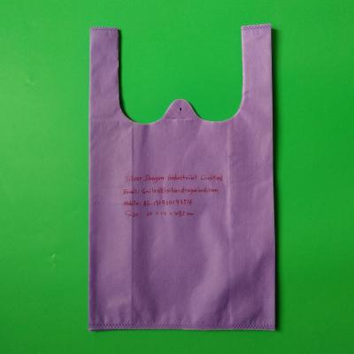 China Medium Non woven T-shirt shopping bag in purple color,  30+14x49.5cm,100% virgin, eco-friendly for sale