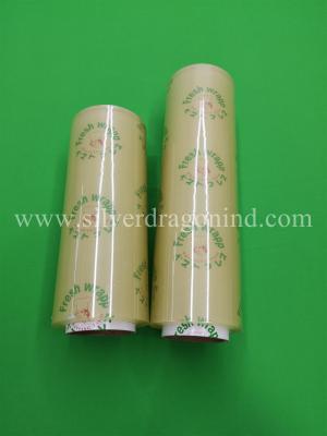 China PVC food grade Cling Film with Fresh Wrapp logo printed (Size 10microns x 300mm x 300m) for sale