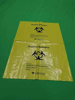 China Yellow biohazard plastic bags, size 500x700x0.08mm, print one color one side, for hospital use for sale