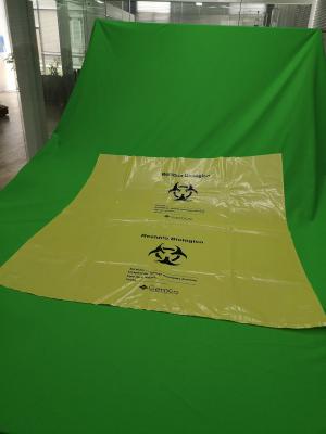 China Yellow biohazard plastic bags, size 1300x1400x0.08mm, print one color one side, for hospital use for sale