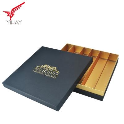 China Empty Black Food Packing Boxes Glossy Lamination With Gold Insert for sale