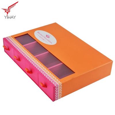 China Custom Logo Printing Food Packing Boxes Sliding Chocolate Drawer Box With PVC Window for sale