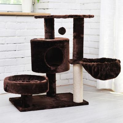 China Sustainable Custom FBA Service Cat Condo Wood Cat Tower Multilevel Cat Tree Condo With Lined Post for sale