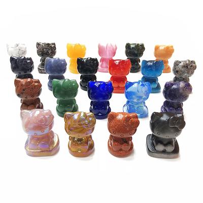 China China Wholesale Hand Cut Natural Crystal Rose Quartz Hello Kitty Crystal Cat For Decorative Gifts for sale