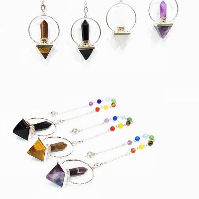 China China Wholesale Reiki Healing 7 Chakra Stone 7 Chakra Pendulum Crystal Pyramid Gemstone Points Pendant for sale