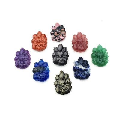 China China Wholesale People Craft Nine Tailed Fox Crystal Rose Quartz Carving Crafts Crystal Fox Pendant for sale