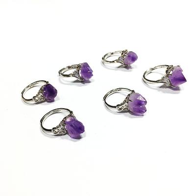 China Wholesale Natural Irregular Adjustable Crystal Stone Ring Quartz Ring China Amethyst Stone for sale