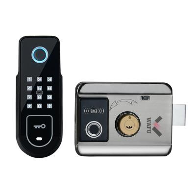 China WAFU WF-002 Anti-theft Double Fingerprint Double Fingerprint Door Lock Old Style Door Lock Iron Courtyard Electric Outdoor Password Door Lock WF-002 for sale