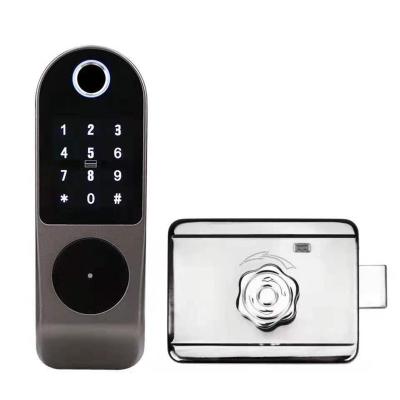 China Tuya wifi password WF-014C dynamic remote control waterproof fingerprint door smart door lock with Tuya Wifi Yard Smart Rim Lock Electronic IC Card Outdoor Door Lock for sale