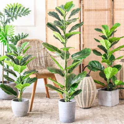 China Hot Selling Mini Fiddle Leaf Fig Tree Chinese Plants Desktop Decoration Artificial Ficus Pandurata Minimalist Artificial Trees for sale