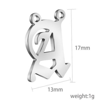 China 13x16MM 304 Stainless Steel Color 13x16MM 304 Stainless Steel Gothic Accessories 26 Gold English Letters Double Hole Steel Pendant for sale