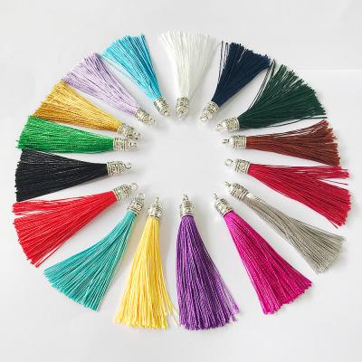 China Polyester fiber+ Zinc Alloy Earrings Wholesale 6CM Length DIY Loong Polyester Tassels Jewelry Accessories With Silver Caps For Jewelry Making for sale