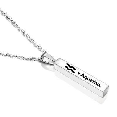 China CLASSIC Silver Unisex Constellation Twelve Bar Stainless Steel Horoscope Zodiac Sign Pendant Necklace Jewelry for sale