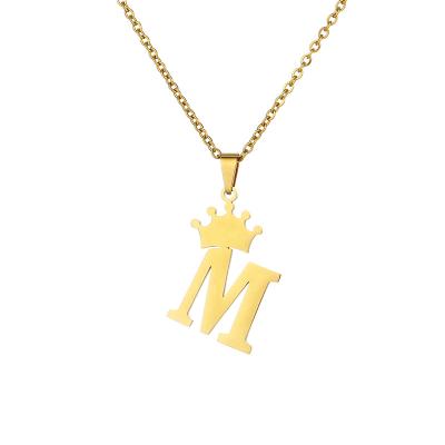 China CLASSIC 18K Gold Plated Stainless Steel Crown Alphabet Initial 26 Letter M Pendant Jewelry Necklace for sale