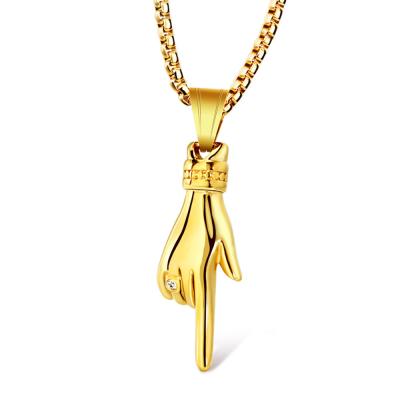 China Hip Hop Hip Hop Style High Polished Gold Plated Stainless Steel Titanium Hand Jewelry Pendant Necklace for sale