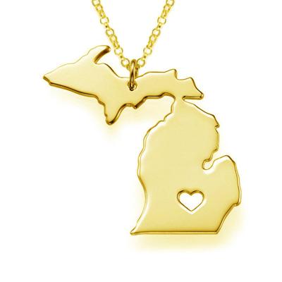 China 2020 Popular CLASSIC Fashion Gift Stainless Steel Gold Plated USA State Michigan Map Shape Jewelry Pendant Necklace for sale