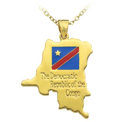 China Hiphop Fashion Enameled Copper Alloy 24K Gold HIP HOP Personalized Africa Congo Map Jewelry Pendant Necklace for sale