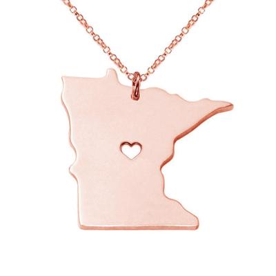 China 2020 Popular CLASSIC Fashion Gift Stainless Steel Gold Plated USA State Minnesota Map Shape Jewelry Pendant Necklace for sale