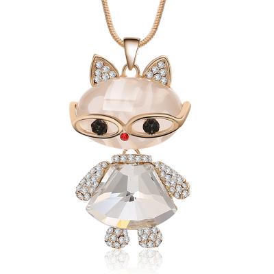 China Cat Eye Stone Animal Cat Sweater Snake Chain Jewelry Pendant Necklace Of Glass Fashion Cute Pet Lovers Gift Environmentally Friendly Use for sale