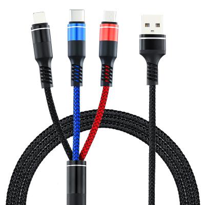 China Desktop Nylon Braided 1.5M High Quality All in One Durable 3in1 USB Data Charger Multi Cable 3 IN 1 USB Cable for sale