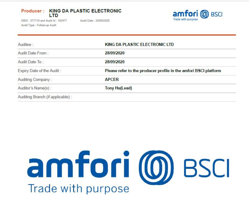 BSCI - KING DA PLASTIC ELECTRONIC LTD