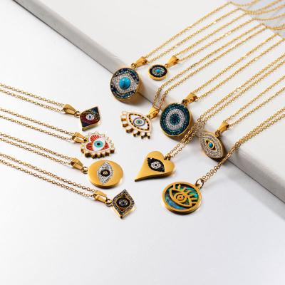 China BAOYAN FASHIONABLE Blue Rhinestone Evil Eye Necklace Gold Necklace Stainless Steel Necklace for sale