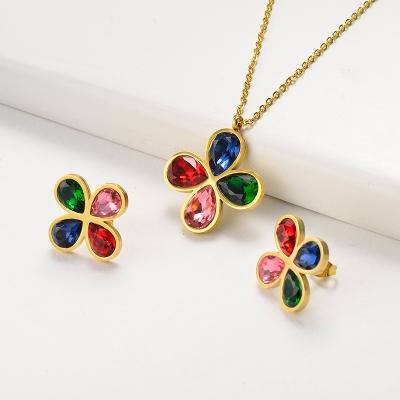 China BAOYAN Fashion Jewelry CLASSIC CZ Crystal Flower Water Drop Stainless Steel Jewelry Sets for sale