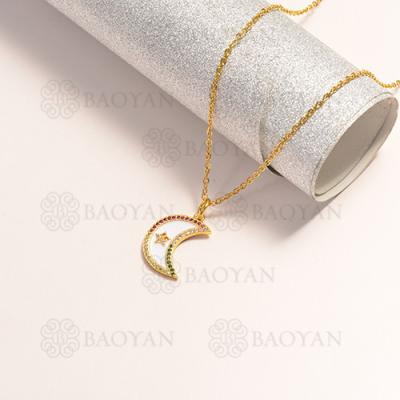 China BAOYAN Zircon Moon Star Fashion Gold Copper Brass Necklace for sale