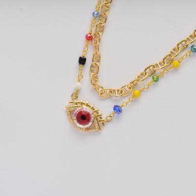 China FASHIONABLE BAOYAN AAA Zircon Layered Necklace Oro Laminado 18K Gold Beaded Evil Eye Chian Jewelry Necklace for sale