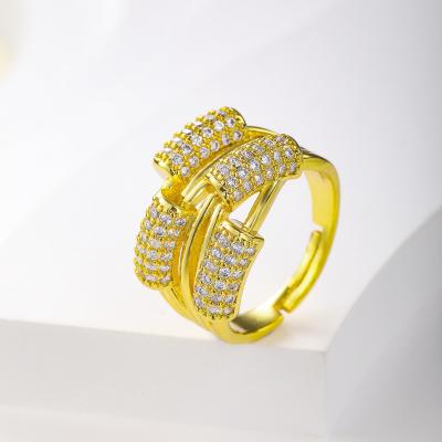 China TRENDY Real Gold Plated Brass Ring With Zirconia For Women Wedding Jewelry for sale