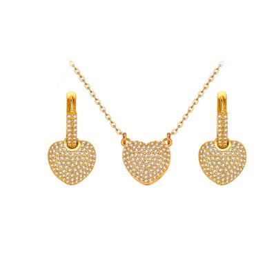 China Bridal Jewelry Set Bling Diamond Women Luxury Gold Filled Jewelry AAA Cubic Zirconia Heart Bridal Women Gold Wedding Dubai Jewelry Sets Jewelry for sale