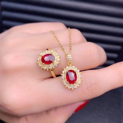 China HOT Fashion Jewelry Red Gemstone Silver Gold Plated Wholesale Geometric Jewelry 2022 Jewelry Sets for sale