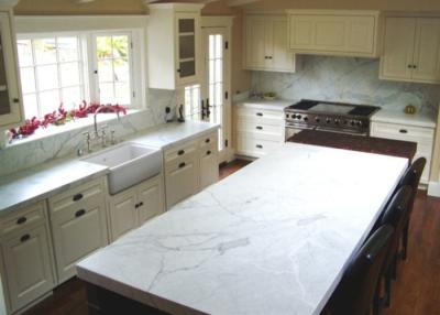 China Pure White Glossy Natural Marble Kitchen Island , Honed Marble Countertops for sale