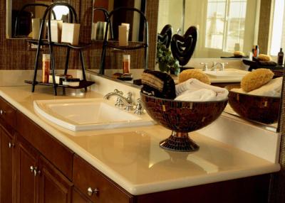 China Light Beige Color Artificial Stone Countertops / Custom Vanity Tops for sale