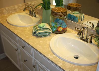 China Marble Pattern Artificial Double Vanity Countertops And Sinks For Bathroom for sale