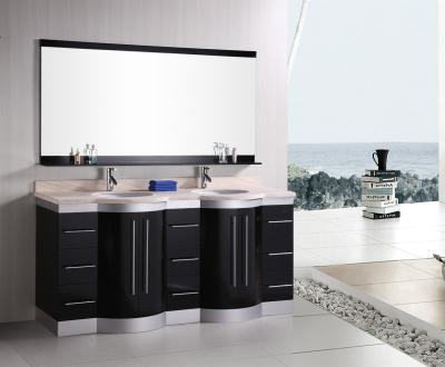 China Artificial Stone Eased Edges Double Vanity Countertops And Sinks Black Color for sale