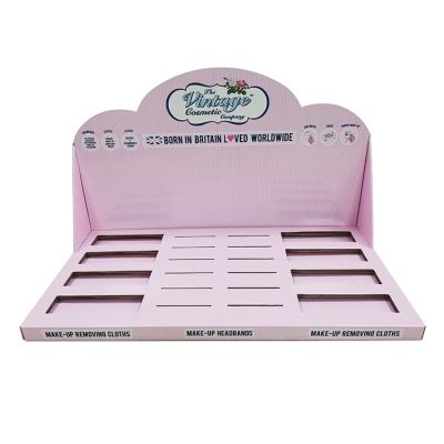 China Makeup Tools Display Customized Pink Counter Display Cardboard Rack For Cosmetics Retail Store for sale