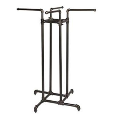 China Portable 4-Way Customized Metal Boutique Pipe 4-Way Clothing Display Rack With Straight Arms for sale