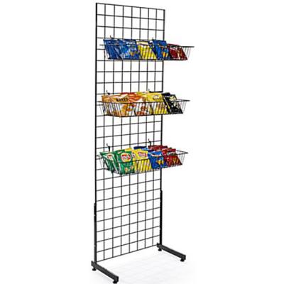 China Floorstanding Customized Metal Gridwall Display Stand With Baskets For Retail Stores for sale