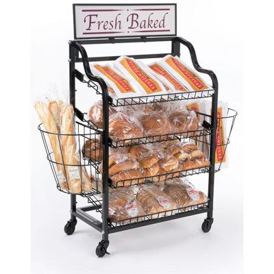 China Floorstanding Metal Wire Bread Display Rack With Baskets For Retail Store And Bakery for sale