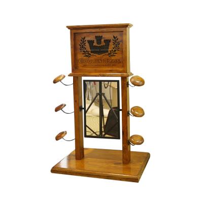 China Counter Solid Wood Baseball Hat Counter Display For 6 Hats With Mirrors for sale