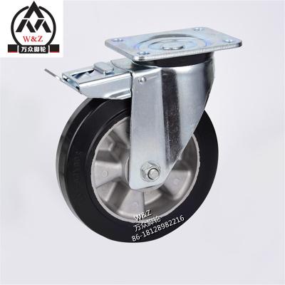 China 8 Inch Platform Swivel Caster Flat Freewheel With Double Cutoff/European Style Aluminum Core Rubber Wheel/High Nature Rubber Wheels for sale