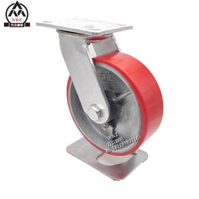 China 6 Inch Swivel Flat Free Caster / Cast Iron PU Caster / 150 Mm Cast Iron Caster Wheel POLYURETHANE for sale